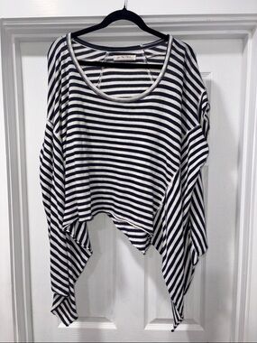 We The Free Navy & White Striped Asymmetrical Scoop Neck Top